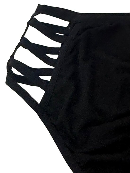 I Heart Raves 2 Piece Black Holographic Caged Halter Top & Bottoms Set| Festival - Picture 14 of 16